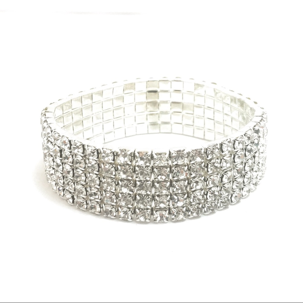 5 Row Clear Rhinestone Stretch Bracelet - Picture 6 of 6